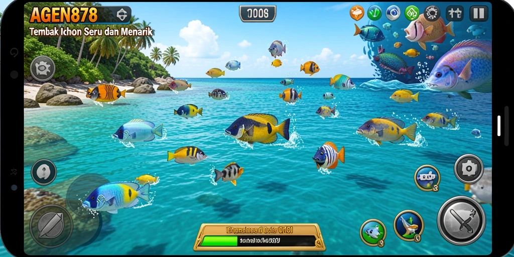 Gameplay seru dalam AGEN878 dengan aksi menangkap ikan.