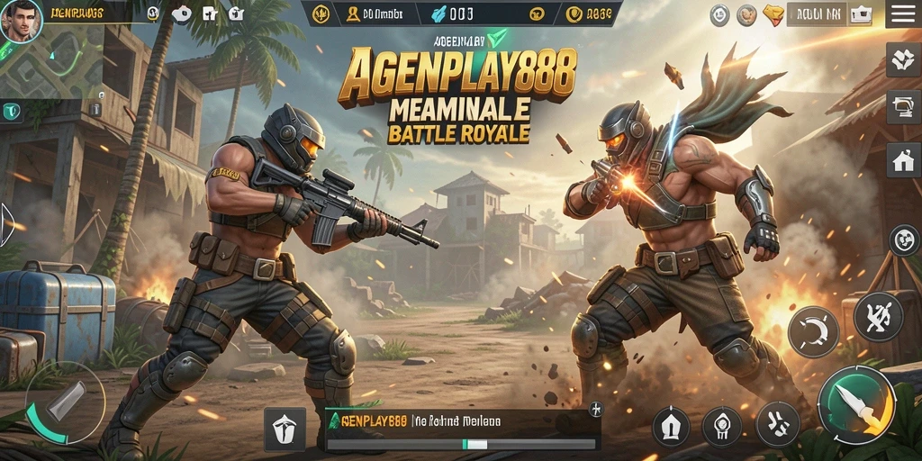 Screenshot utama AGENPLAY88 menampilkan aksi seru dalam pertempuran Battle Royale.