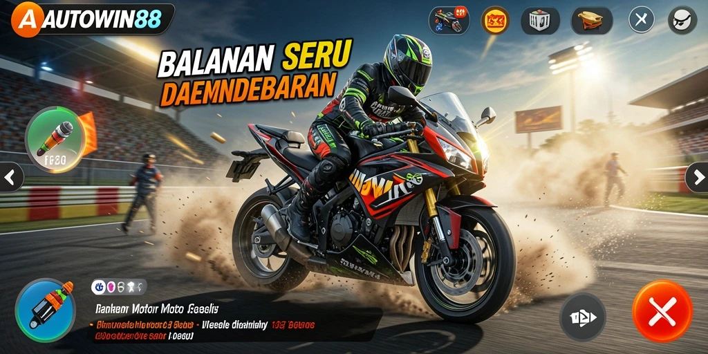 Gameplay AUTOWIN88 yang mendebarkan dengan aksi balap motor.