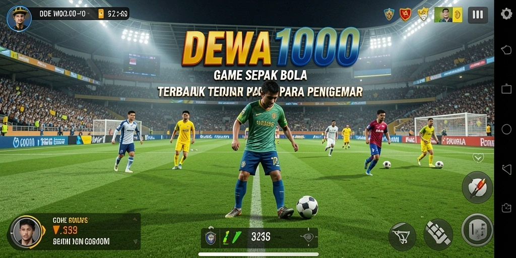 Tampilan gameplay intens di DEWA1000 dengan aksi sepak bola.
