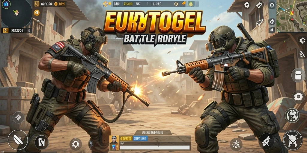 Tampilan gameplay seru di EUROTOGEL dengan aksi pertarungan Battle Royale.