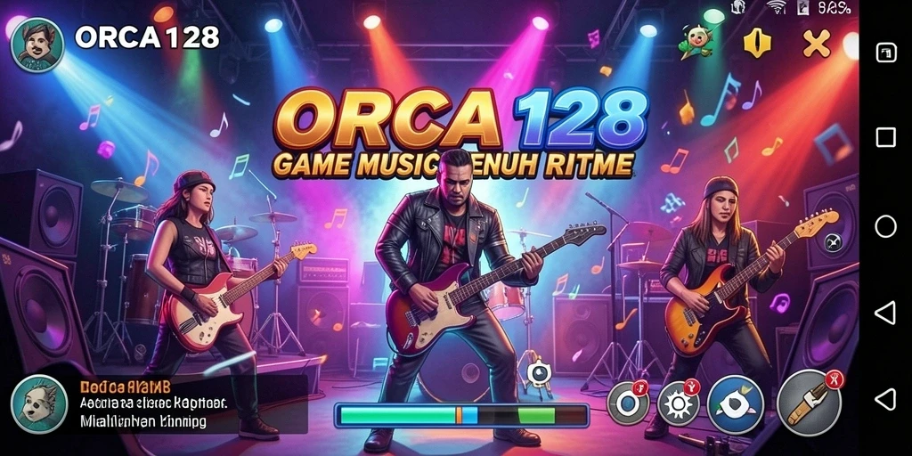 Tampilan gameplay ORCA128 yang menarik dan penuh warna.
