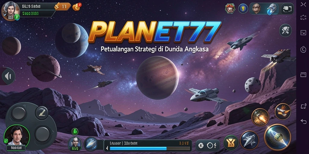 Tampilan gameplay menarik di luar angkasa dengan berbagai planet.