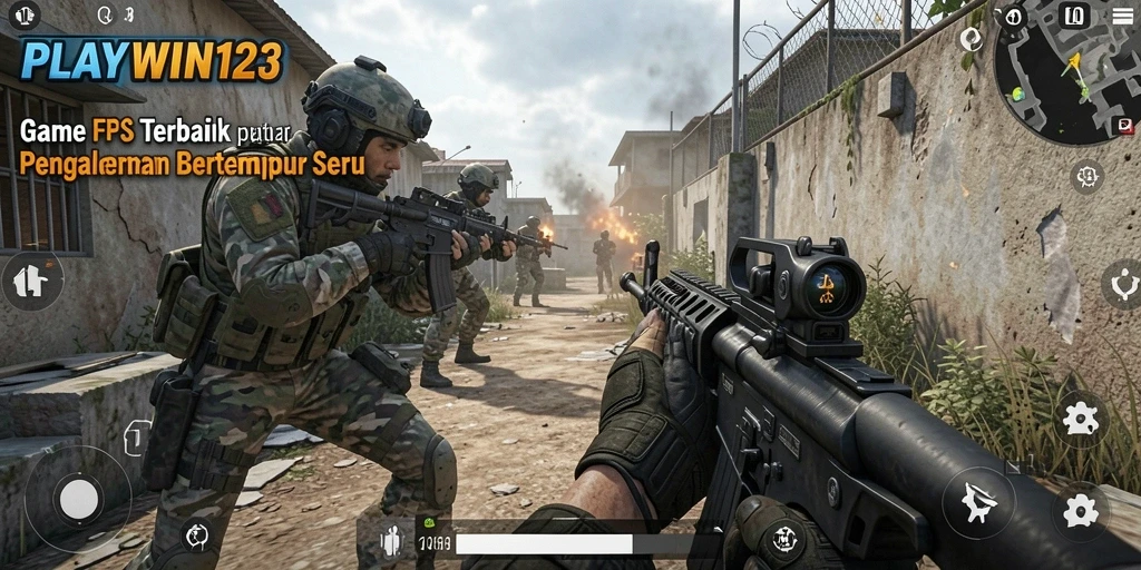 Screenshot gameplay PLAYWIN123 menampilkan aksi pertempuran yang intens dan menegangkan.
